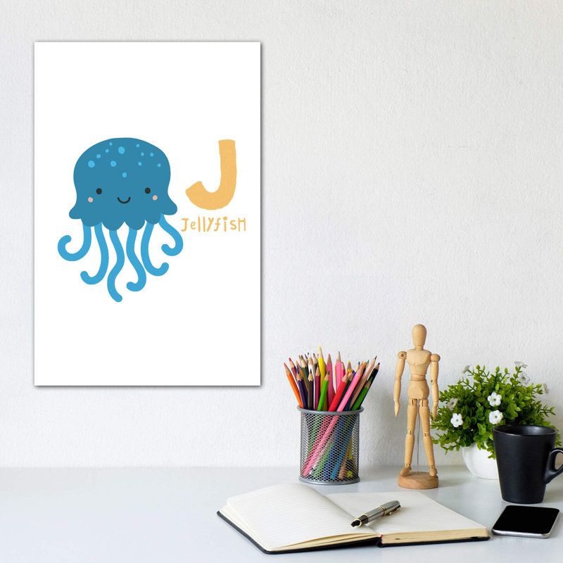 Animal Alphabet J - impression d'art graphique, H 12 po x l 8 po x P 0,75 po, Toile tendue, Pas de tapis