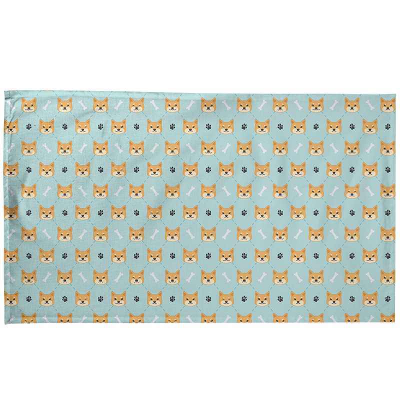 Serviette à thé à motif shiba shiba, Sergé de coton, Aigue-marine