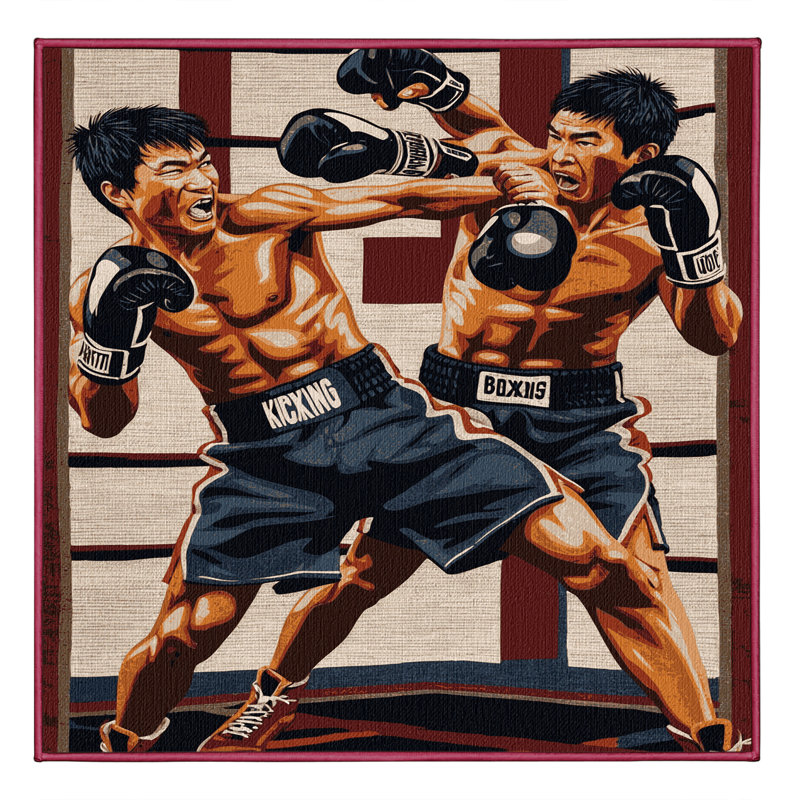 Washable Kickboxing Sports Area Rug, Square 7'