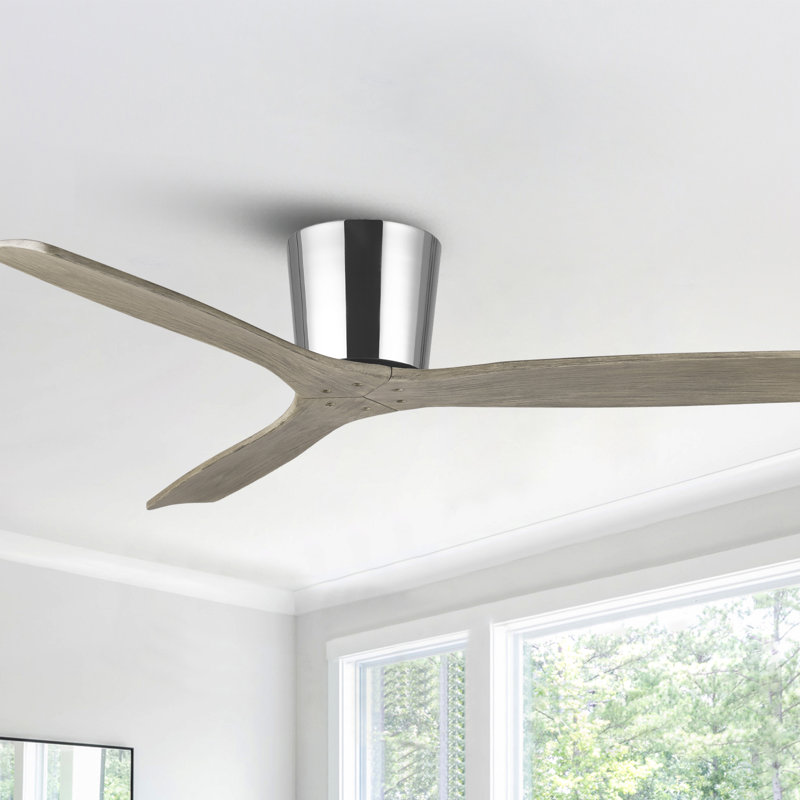 54" Farmhouse Solid Wood Blades Propeller Flush Mount Ceiling Fan without Lights, 6-Speed Reversible DC Motor, Timer, Remote Control Included