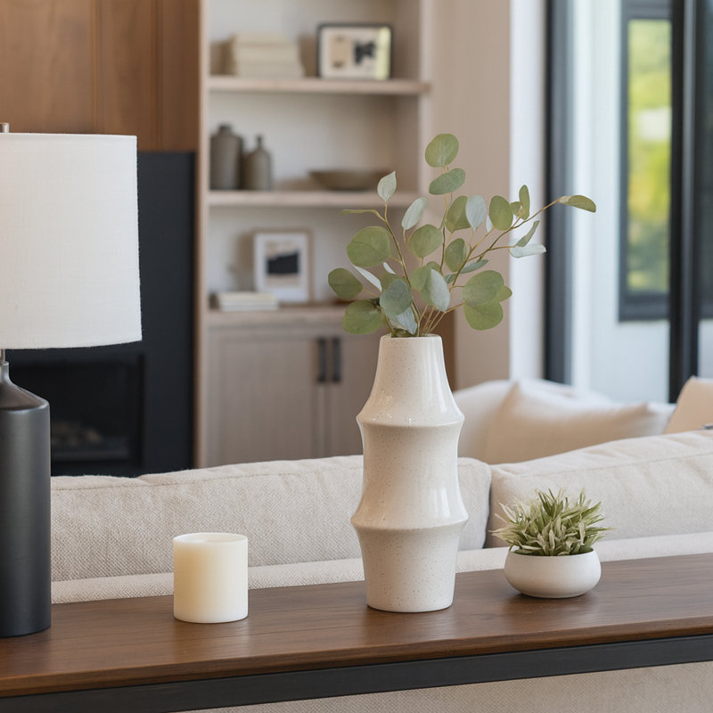 Vase à fleurs moderne en céramique pour décoration intérieure, vase de table crème au design sculptural unique, parfait pour exposer des arrangements floraux