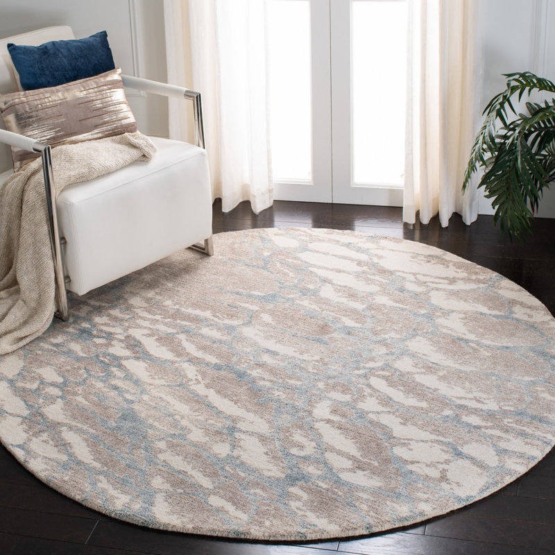 Dillwyn Hand Tufted Wool/Viscose Pile Abstract Rug in Gray/Beige, Round 6'