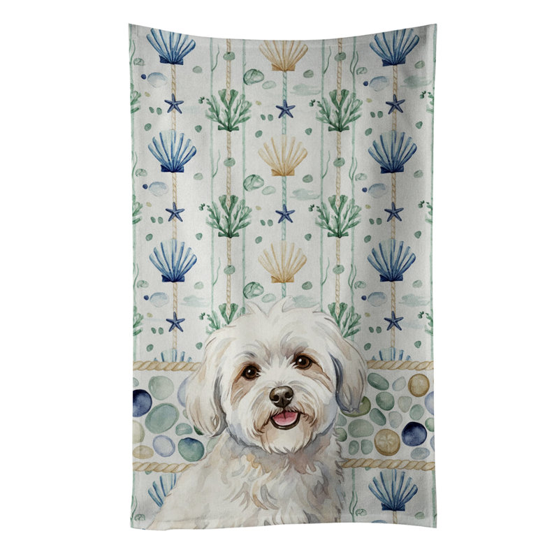 Coton de Tulear Coastal Sea Glass Kitchen Towel, Coton de Tulear