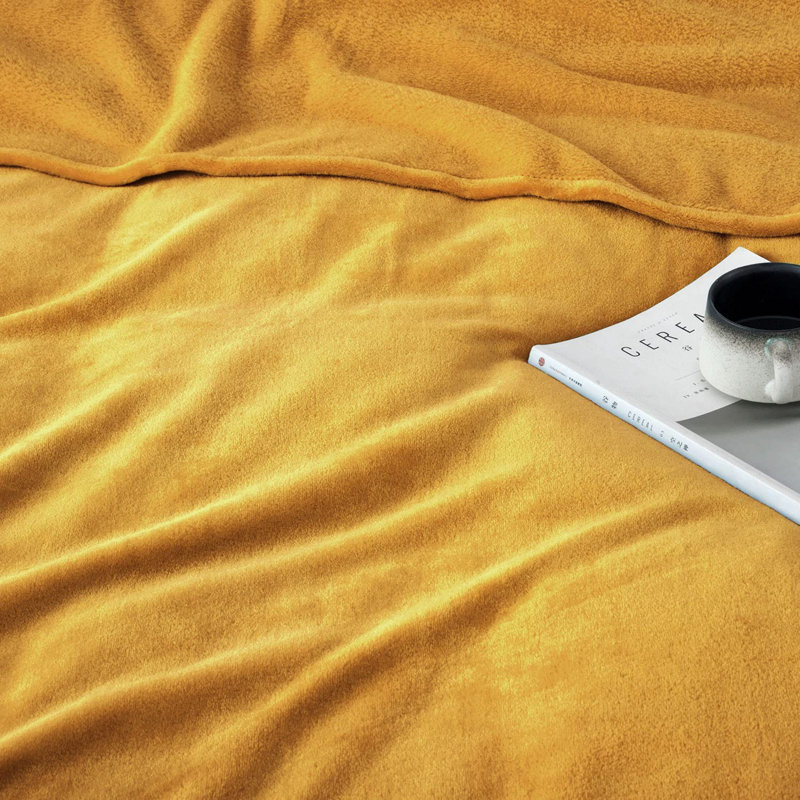 Zygi Reversible Mink Faux Plush Fur Fleece Throw/ Blanket, Yellow, 150cm x 130cm