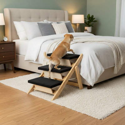 2-In-1 Foldable Wooden Pet Stairs/Steps, Non-Slip Pads, Durable And Portable For Medium Dogs Up To 150 Lbs, 3 Steps