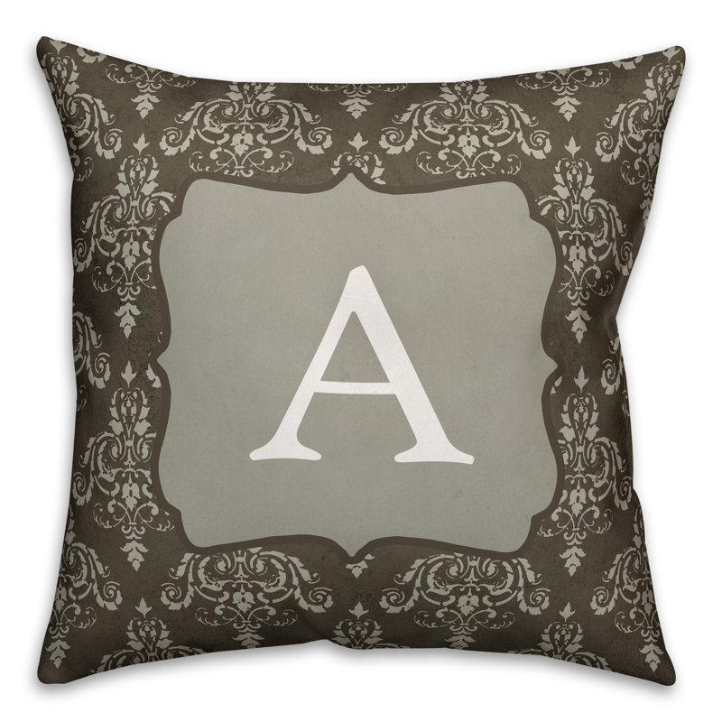  Damask Monogram Throw Pillow, A