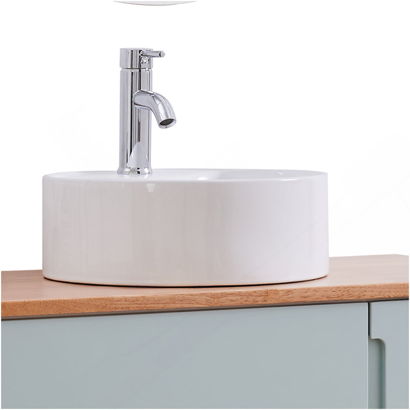 Lavabo vasque de salle de bain rond 15,7 "x 5,7", lavabo rond de comptoir de salle de bain blanc, lavabo en céramique, blanc brillant