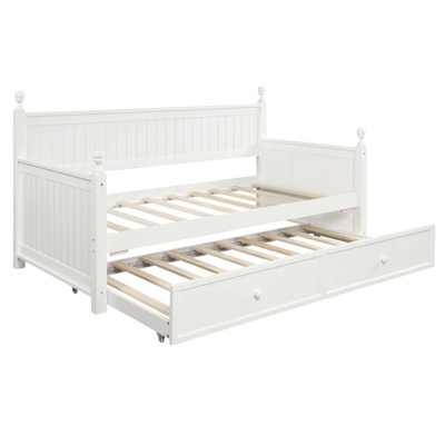 Sturdy Pine Wood Daybed with Twin Size Trundle, Perfect for Small Spaces and Long-Lasting Durability