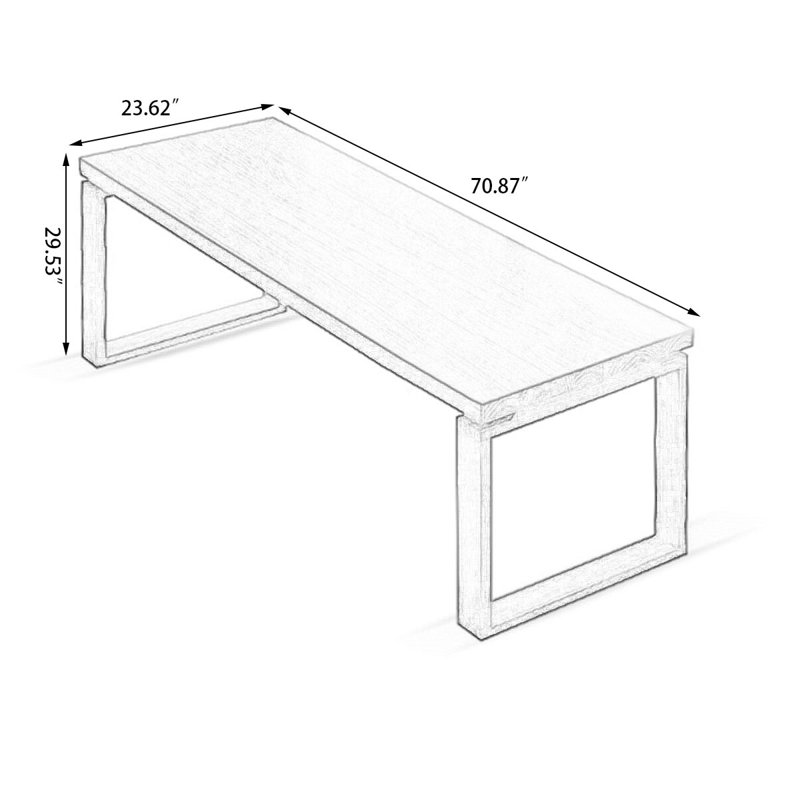 Bureau rectangulaire en bois massif avec 2 tiroirs, H 29,53 po x l 70,87 po x P 23,62 po