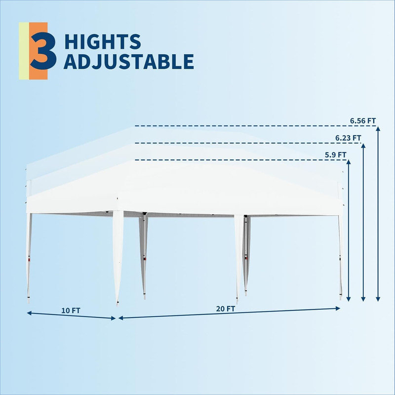 10 Ft. W x 20 Ft. D Steel Pop-Up Canopy, White