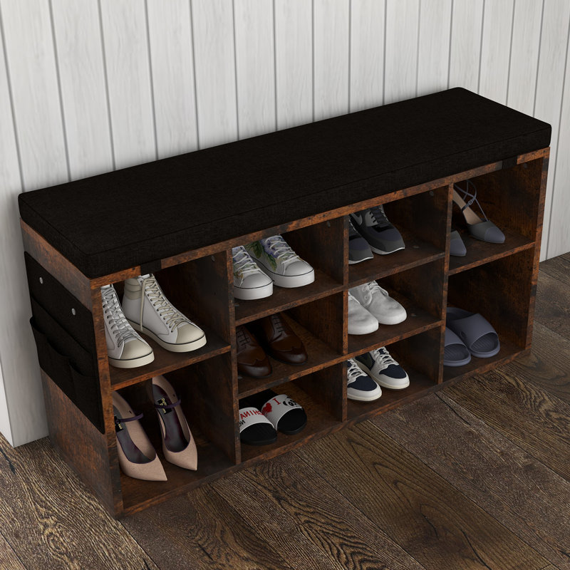 Banc à chaussures avec coussin, banc d'entrée, Brun