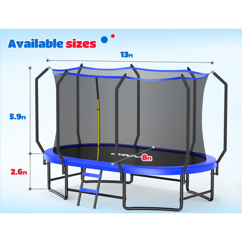 Trampoline de jardin robuste pour enfants et adultes Maxlead capacité 1200LBS 8X13FT avec enceinte de sécurité, cadre en acier épaissi de 1,6 mm et pieds renforcés, trampoline de gymnastique en plein air