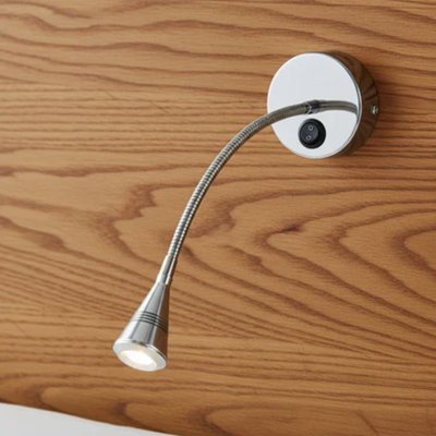 UltraBeam Wall Mounted Bedside Reading Light With a Flexible Arm Silver Finish 3 Watt 3000k Warm White LED