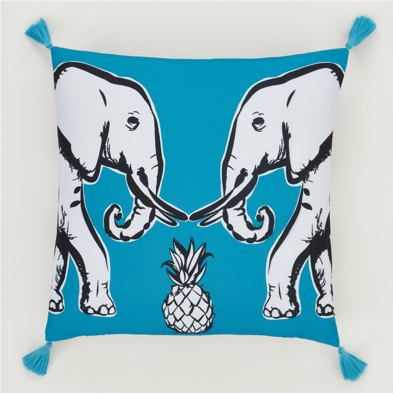 Tembo Elephant Tassel Scatter Cushion with Filling, Teal