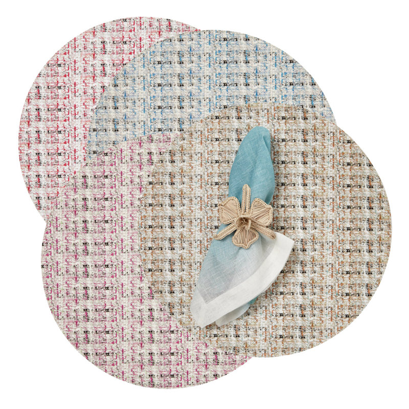 Coquette 100% Phthalate-free Vinyl Round Placemats, Natural/Magenta