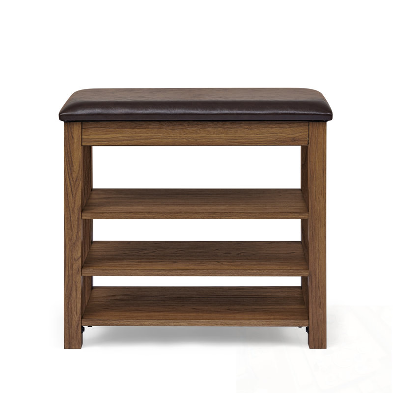 Shoe benches with 3-tier open shelves, Brown