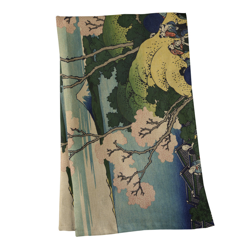 Serviette de thé mt. fuji through the cerises, Jaune clair, Polyester sergé