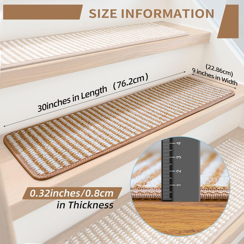 Tapis d'escalier 9 po x 30 po pour marches intérieures en bois (paquet de 15) - adhésif antidérapant