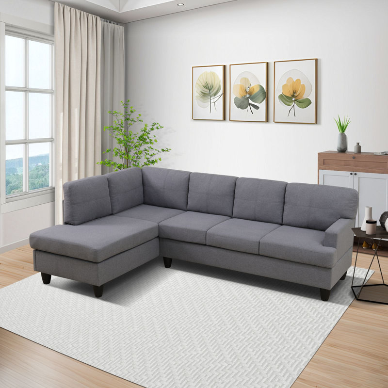 96" Sackcloth Living Room 2-Piece Sofa Set, Light Grey, Right Hand Facing