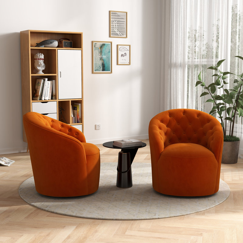 Fauteuil demi-tonneau pivotant en velours de 29 po Kehr, Velours orange