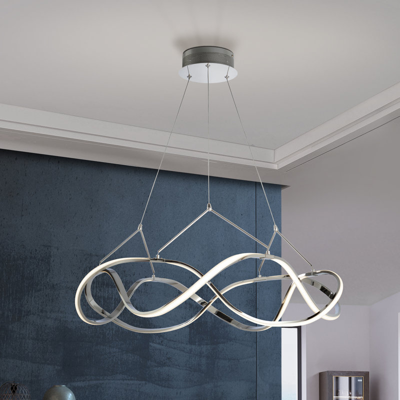 Ameer 1 - Light LED Unique/Statement Pendant, Chrome, 25.2cm H x 65.2cm W x 65.2cm D