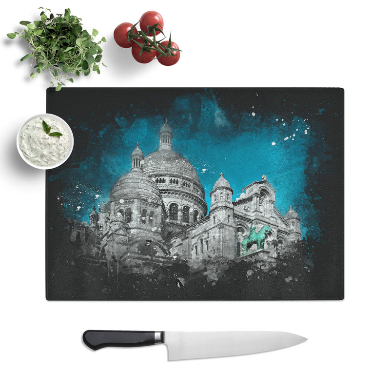 Tempered Glass Sacre Coeur in Paris France Chopping Board, 20 cm x 28.5 cm