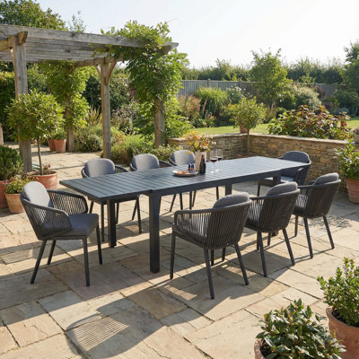 8 - Person Aluminum Outdoor Patio Dining Set With Extendable Rectangular Table , Cushions Included