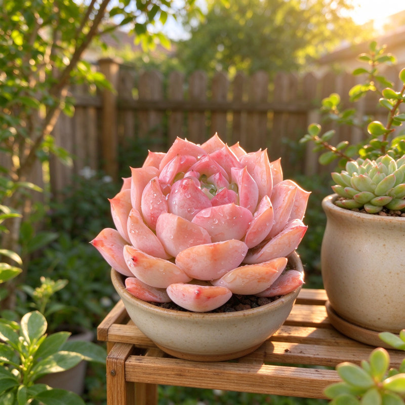 MistFoliage Ai Shen Succulent - Live Potted Echeveria Succulent, Pink-Toned Rosette, Indoor Plant