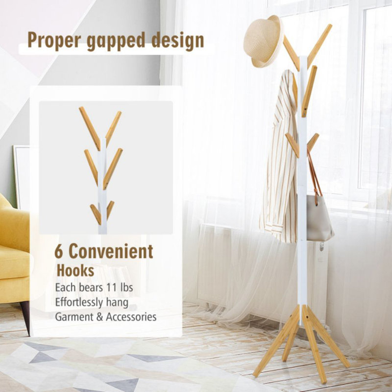 Portemanteau portatif en bambou avec 6 crochets