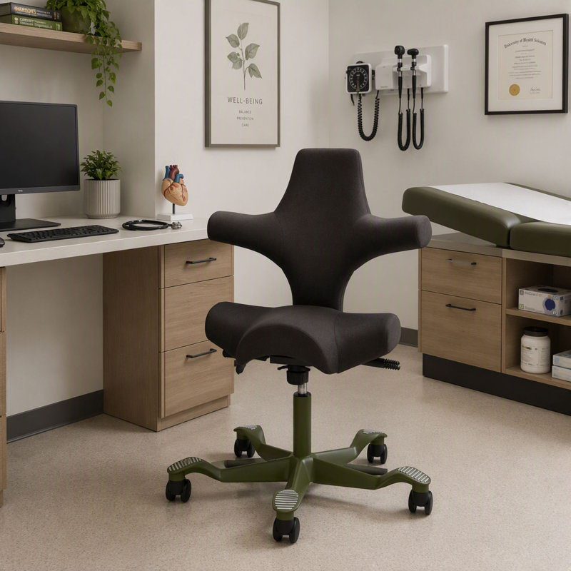 Chaise à hauteur standard réglable HœG Capisco , Standard, Vert mousse, Noir onyx