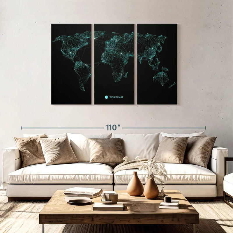 Aliaz Network Connection World Map, 48" H x 74" W