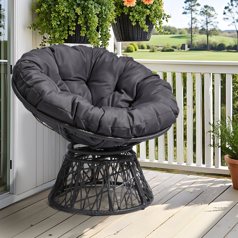 Chaise d'appoint pivotante en osier avec coussin, Gris