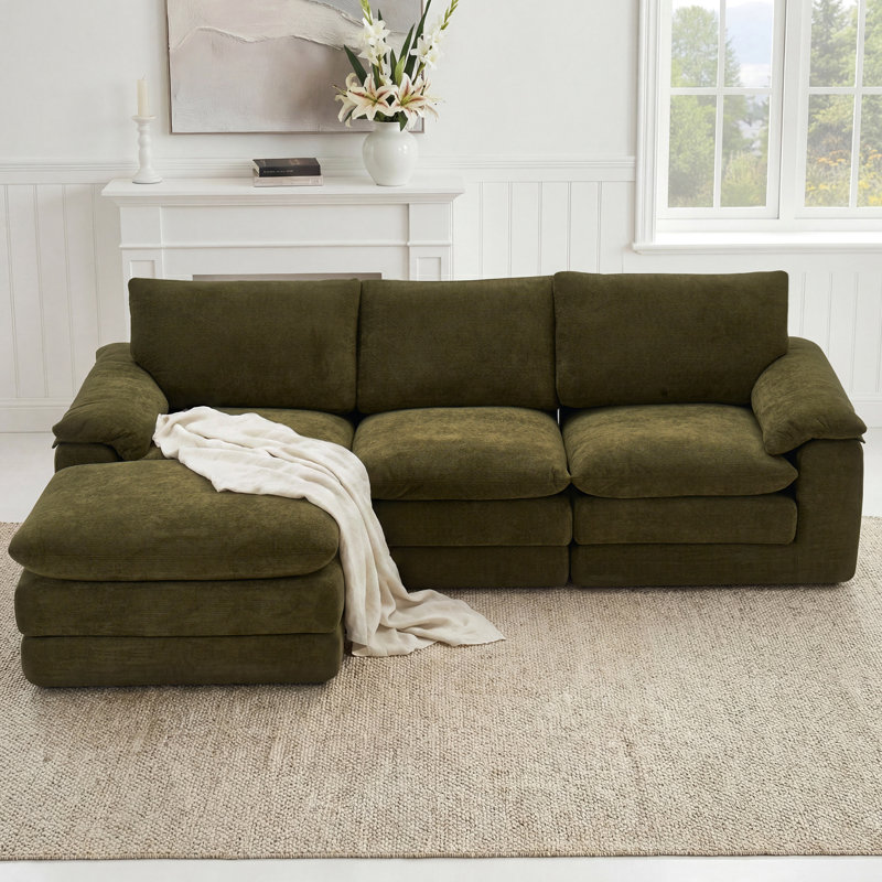 Canapé modulaire de 104 po avec coussin de siège à 3 couches, canapé modulaire en forme de L avec repose-pieds