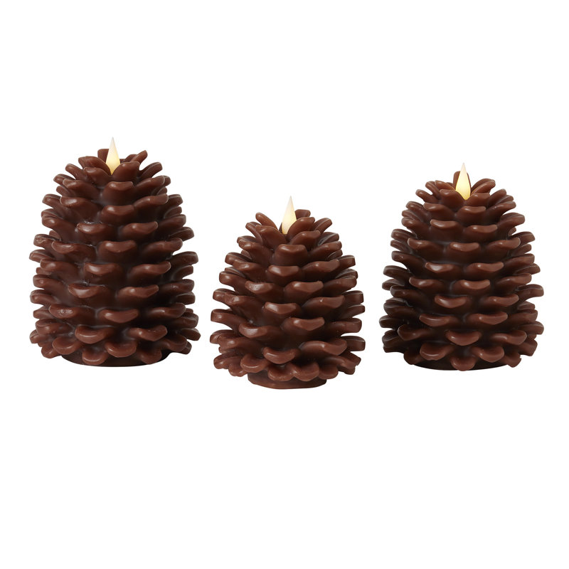 Pinecone Flameless Candle Set, White, 3