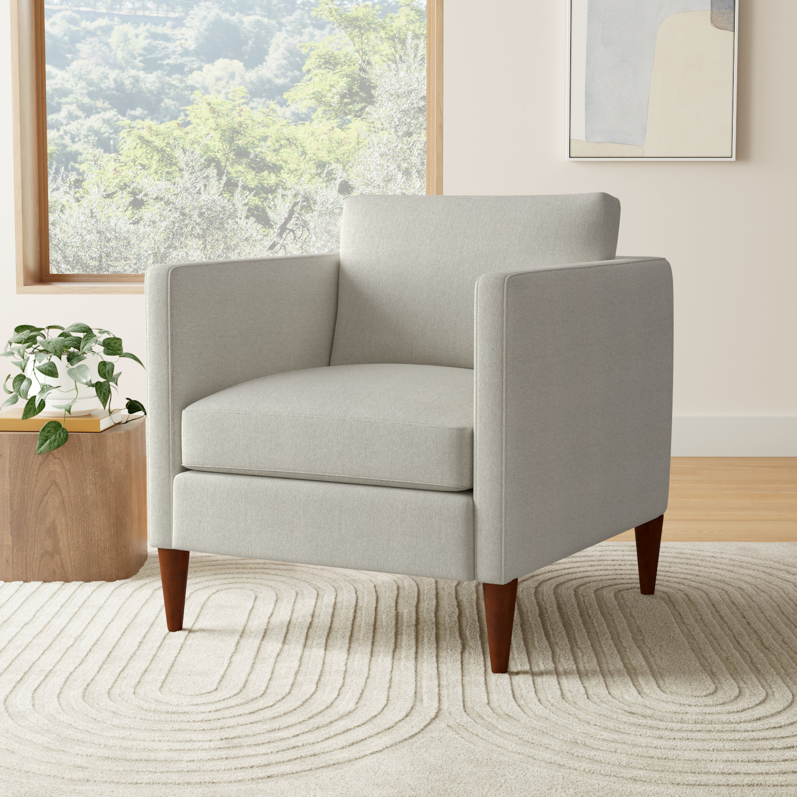 Clifford Upholstered Armchair, Ticket Ash Heathered Basketweave