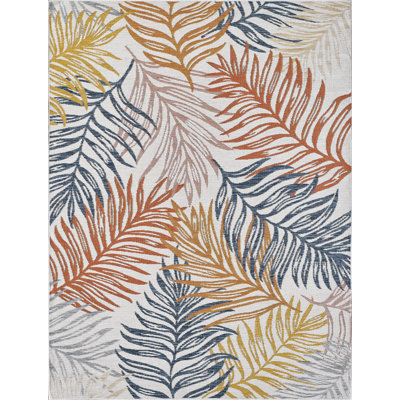 Dahlia Palms Machine Woven Performance Area Rug - Blue/Rust - 6'7" x 9'