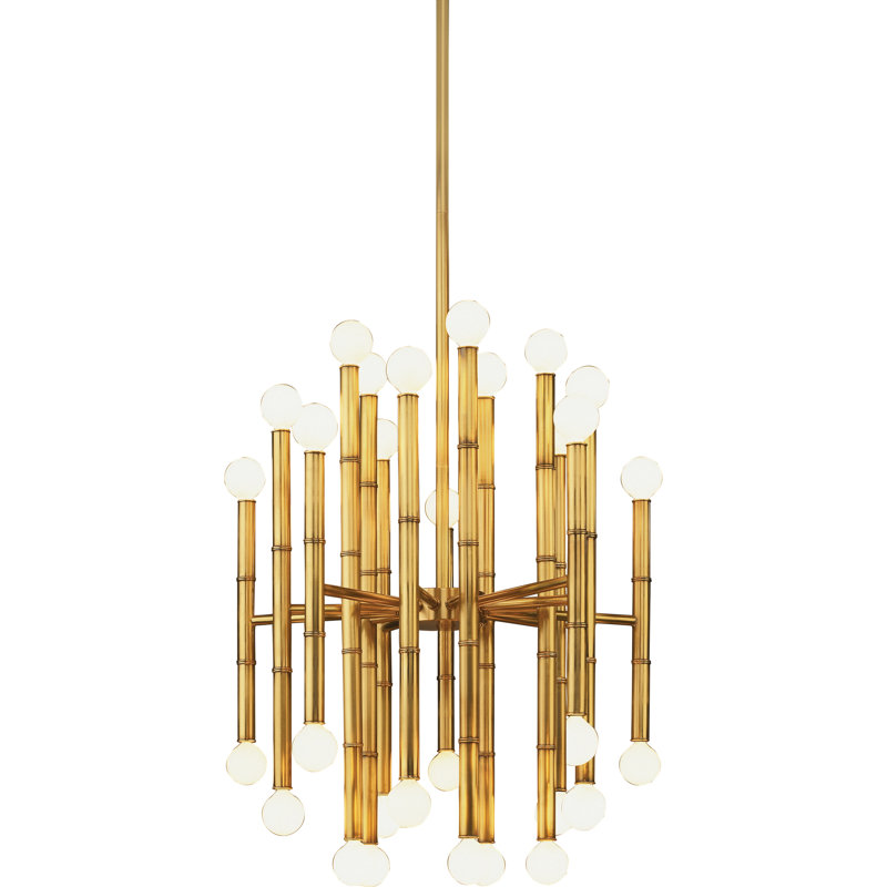 Lustre linéaire moderne Spoutnik à 30 lumières Jonathan Adler Meurice, Laiton antique naturel