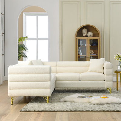 81.5-Inch Oversized Sectional , 5 White For Living Areas. Streamline Modern Style With Build. Solid Wood Frame, Robust Metal Legs. 3 Cushions, Foam Filler. Fast Shipping From Us Warehouse L-Shaped