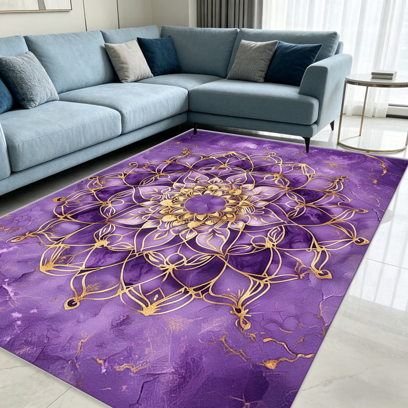 Purple Gold Mandala Marble   area rugs for Living Room, Soft and Comfortable, Suitable for all seasons, easy to maintain, machine washable Indoor floor mat, Under Table Farmhouse suitable for Bedroom, Dining Room, Study,  Balcony, Home Decor Patio