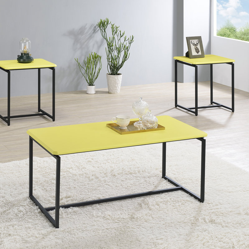 Ensemble de table basse et de table de bout en fibre de carbone 3 pièces, table de bout, Jaune