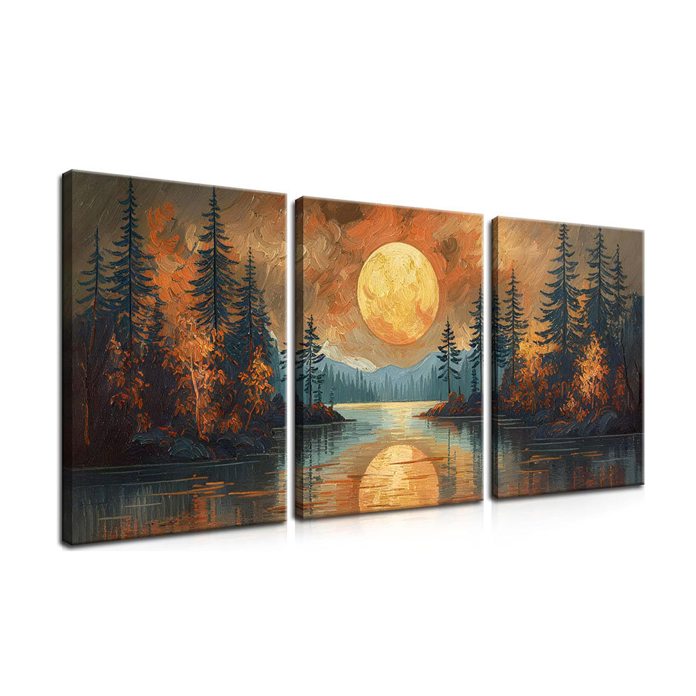 Dakota Fields Framed Gold Mountain Forest Sunset Landscape Wall Art Set ...