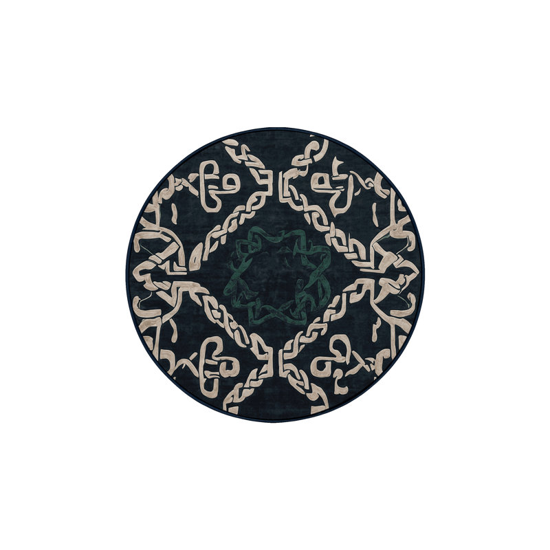 Machine Washable Blue Area Rug, Round 6'