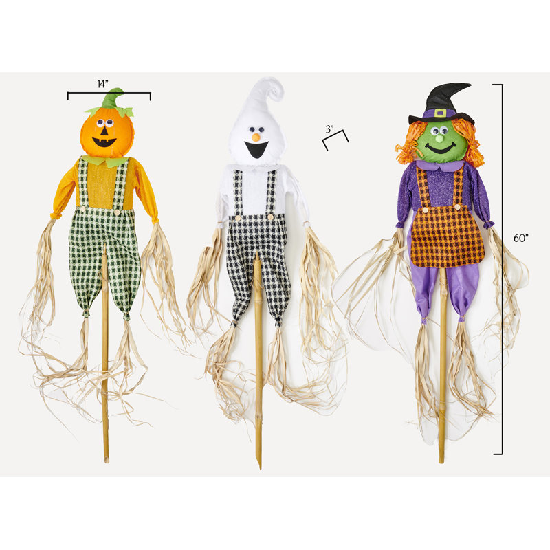 60 figurines d'Halloween fantôme, sorcière, citrouille d'Halloween sur piquet de jardin, 3 assorties