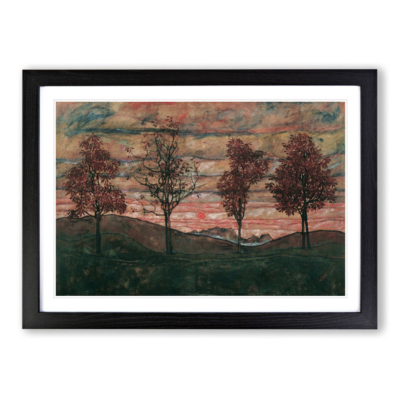 Four Trees by Egon Schiele - Picture Frame Painting, Black Framed, 48cm H x 65cm W x 2cm D