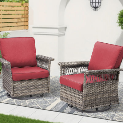 Ensemble de chaises berçantes pivotantes 2 pièces gris / rouge, accoudoirs de 5 pouces, coussin épais - pivotant sur 360 °, dossier haut, assise profonde, pour une posture de détente confortable