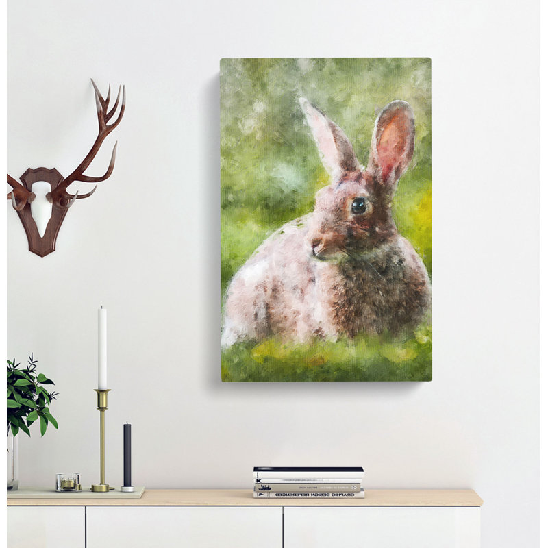 Rabbit In A Green Field - Wrapped Canvas Print, 91cm H x 60cm W x 3cm D