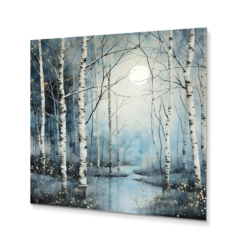 Birch Woods Mystic Moonlight II - impression sans cadre sur métal, H 29 po x l 29 po x P 1 po