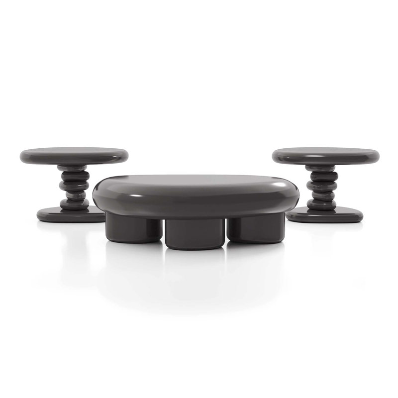 Jahmaal 3-Piece Glossy Coffee Table Set, Gray, 3 Pieces: 2 End Tables; Coffee Table