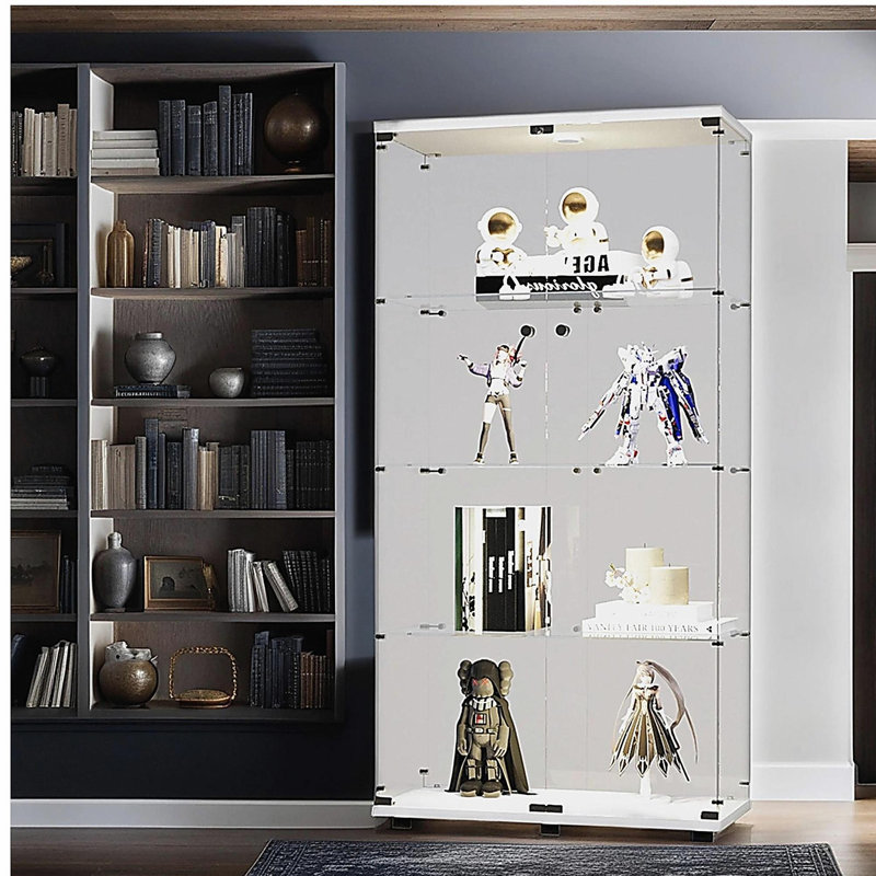 Vitrine lumineuse en verre à deux portes avec 4 tablettes, blanc, Blanc
