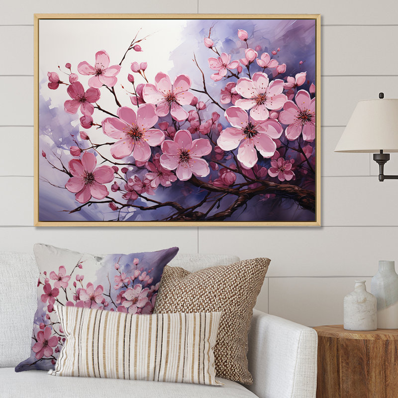 Cornouiller en fleurs dans des teintes améthyste II - cornouiller décoration murale, Cadre flottant blanc